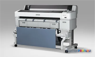 Epson SureColor T7270 large-format inkjet printer product image, white with gray accents and blue catch tray