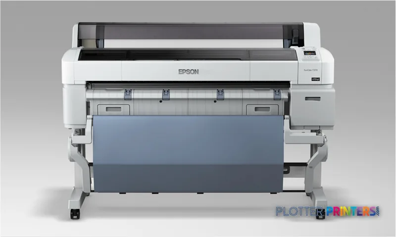 Epson SureColor T7270 large-format printer product image showing white inkjet printer with open paper feed tray
