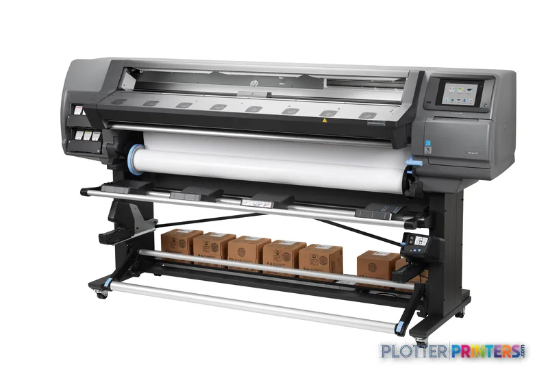 HP Latex 370 large-format printer product image showing grey printer with white roll media loaded
