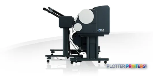 Canon imagePROGRAF iPF850 large format printer product image showing front view with black and grey body and paper feed mech…