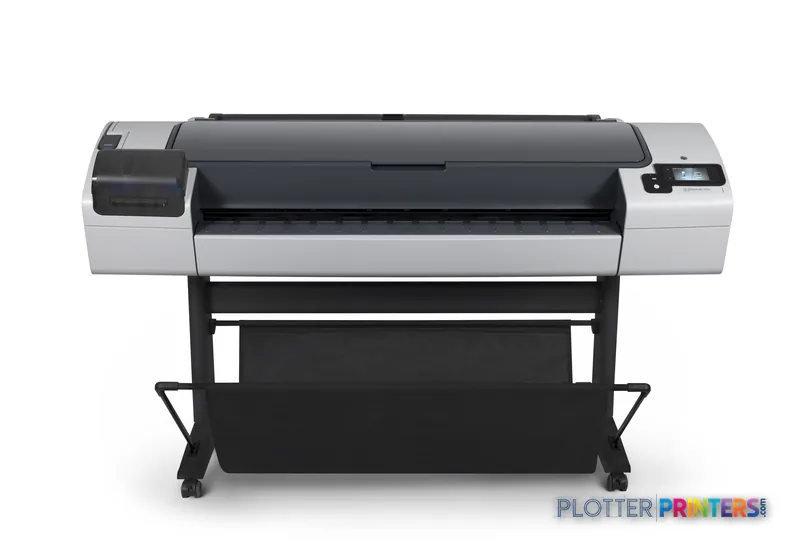 HP Designjet T795 large-format printer product image showing front view with grey and black body on stand