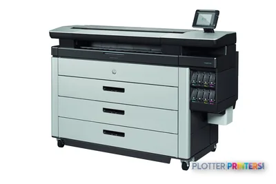 HP PageWide XL 8000 large format printer product image showing black and white inkjet device with touch screen