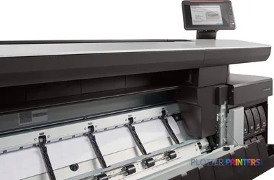 HP PageWide XL 8000 large format printer product image showing front view with open paper feed and touchscreen display