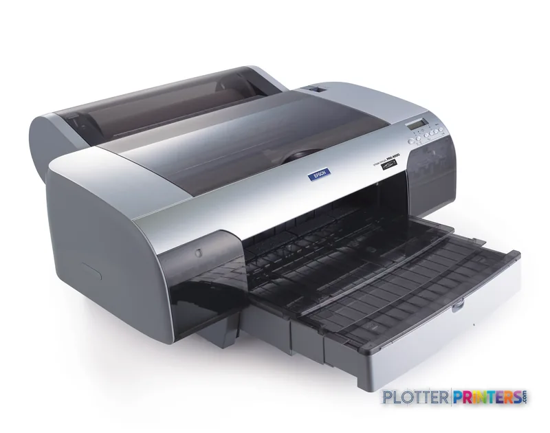 Epson Stylus Pro 4000-C8 PS large-format printer product image showing front view with open output tray