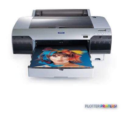 Epson Stylus Pro 4000-C8 large-format printer with colorful portrait print output