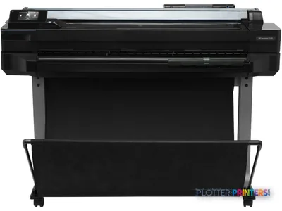HP Designjet T520 36" large-format printer product image showing black printer on stand with front catch tray