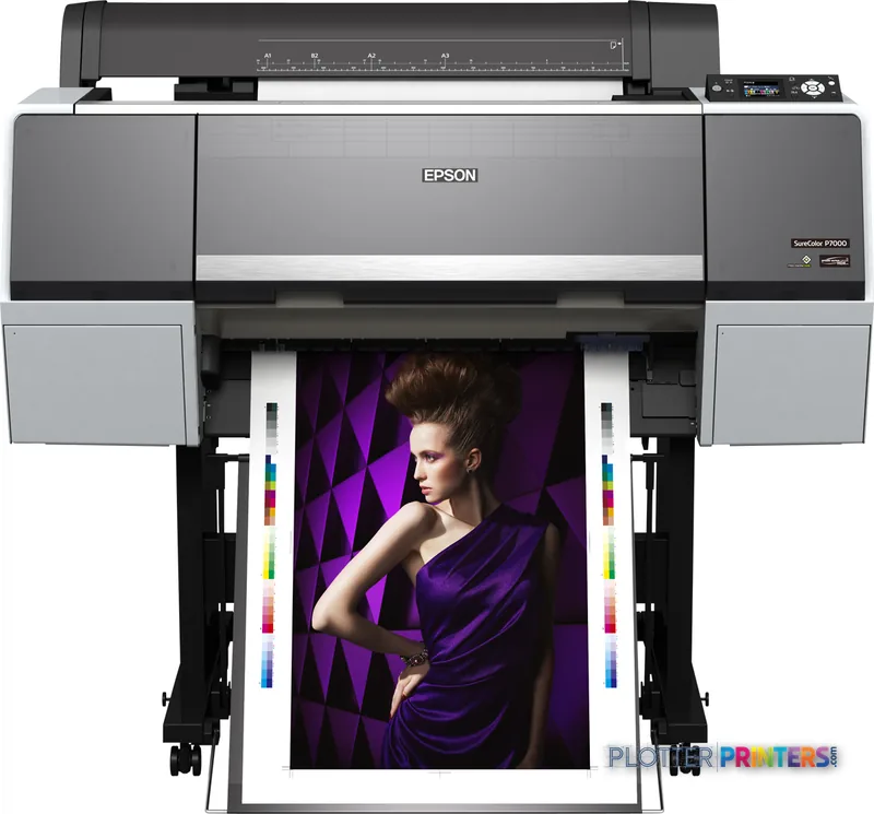 Epson SureColor SC-P7000 STD large-format printer product image showing front view with color test print