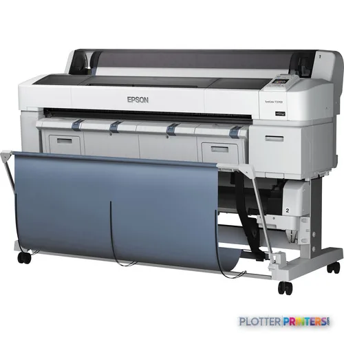 Epson SureColor T7072DR large format printer product image showing white printer with blue media catch basket