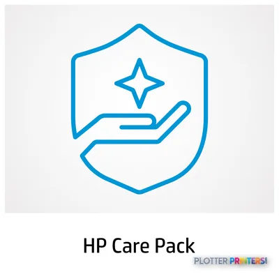 HP DesignJet T830 Care Pack feature callout showing a shield icon with a hand and star symbol