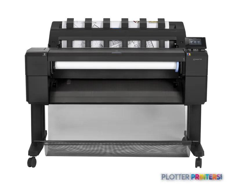 HP Designjet T930 large format printer product image showing front view with roll feed system and control panel