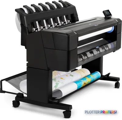 HP DesignJet T1530 36-in large-format printer product image showing black thermal inkjet printer with roll media loaded