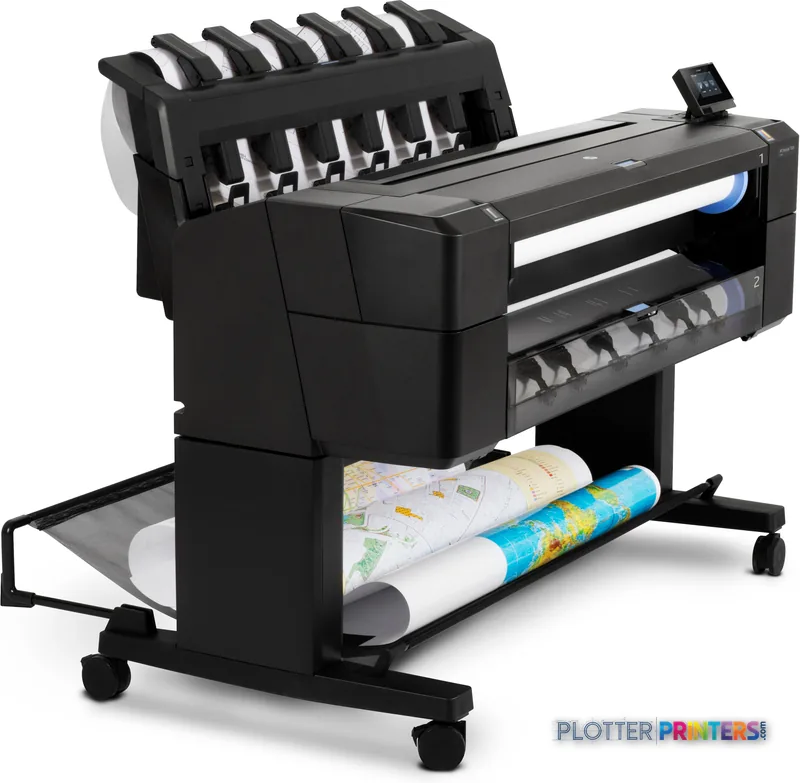 HP DesignJet T1530 36-in large-format printer product image showing black thermal inkjet printer with roll media loaded