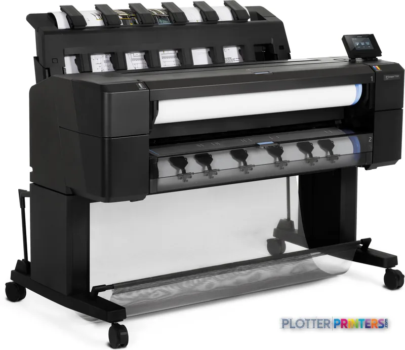 HP DesignJet T1530 36-inch large format printer product image showing black thermal inkjet device with dual paper rolls and…