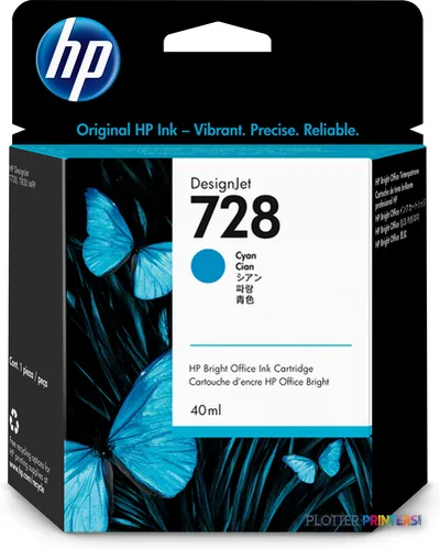 HP 728 40-ml Cyan DesignJet Ink Cartridge