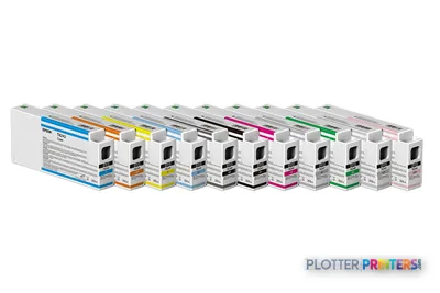 Epson SureColor P7000 Commercial Edition ink cartridge set showing multiple colored cartridges in a row