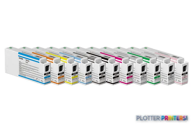 Epson SureColor P7000 Commercial Edition ink cartridge set showing multiple colored cartridges in a row