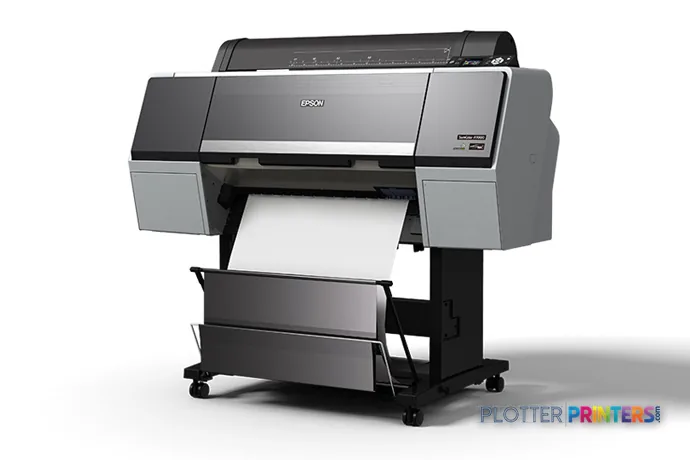 Epson SureColor P7000 Commercial Edition large format printer product image showing grey and black inkjet printer with paper…