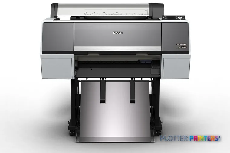 Epson SureColor P8000 Standard Edition large format printer product image showing front view with grey and black chassis on…