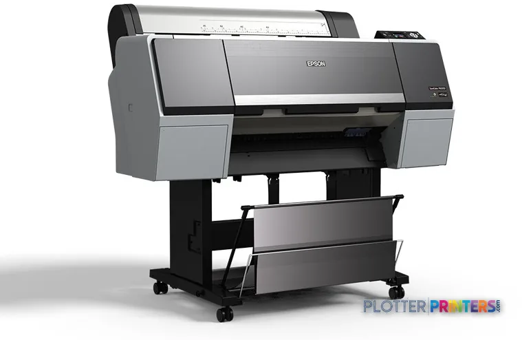 Epson SureColor P8000 Standard Edition large format printer product image showing grey and black inkjet printer on wheeled s…