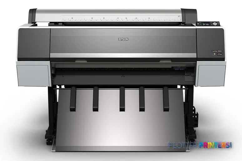 Epson SureColor P8000 Standard Edition large format printer front view showing black and grey body with silver accents