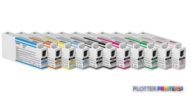 Epson SureColor P9000 Standard Edition ink cartridge set showing multiple color cartridges in a row