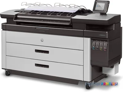 HP PageWide XL 4500 large format printer product image showing black and white inkjet printer with touch screen