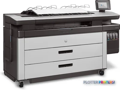 HP PageWide XL 4500 large format printer product image showing black and white inkjet printer with paper output tray and con…
