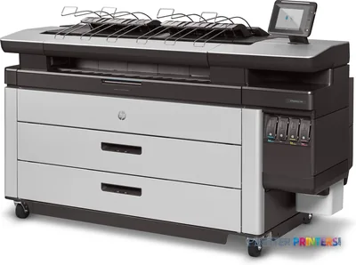 HP PageWide XL 4500 large format printer product image showing front view with black and white design, control panel, and pa…