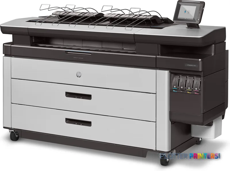 HP PageWide XL 4500 large format printer product image showing front view with black and white design, control panel, and pa…