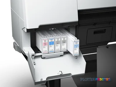 Epson SureColor SC-P20000 product image showing open ink cartridge bay with multiple colored ink tanks installed