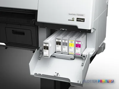 Epson SureColor SC-P20000 product image showing open ink cartridge bay with multiple color ink tanks