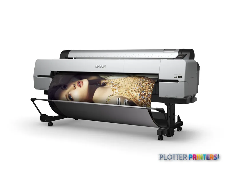 Epson SureColor SC-P20000 large-format printer with silver body printing a portrait image