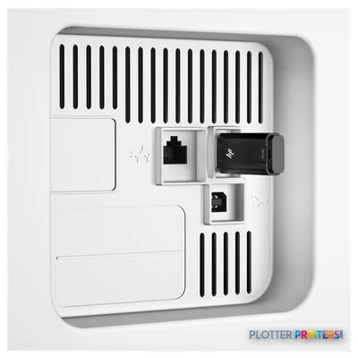 HP PageWide Pro 452dw Printer rear view showing grey casing with ventilation slots and connectivity ports