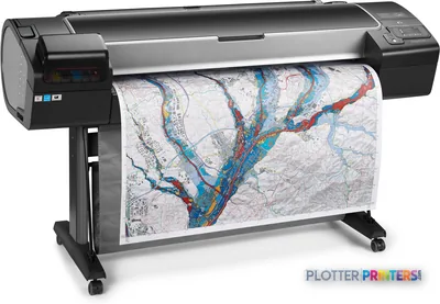 HP Designjet Z5600 44-in PostScript large format printer product image showing black printer with colorful map output