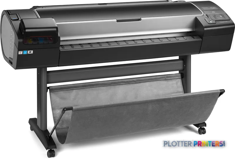 HP Designjet Z5600 44-in large format printer product image showing black thermal inkjet printer on stand with output tray