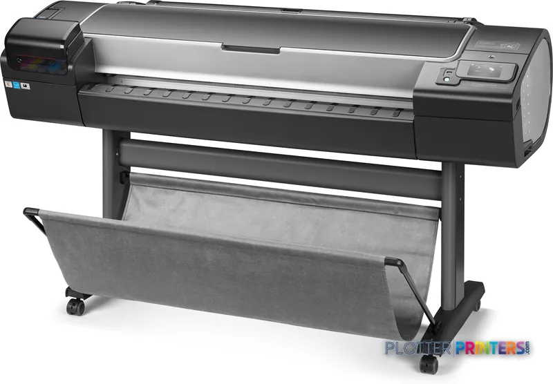 HP Designjet Z5600 44-in large format printer product image showing black thermal inkjet printer on stand with catch tray