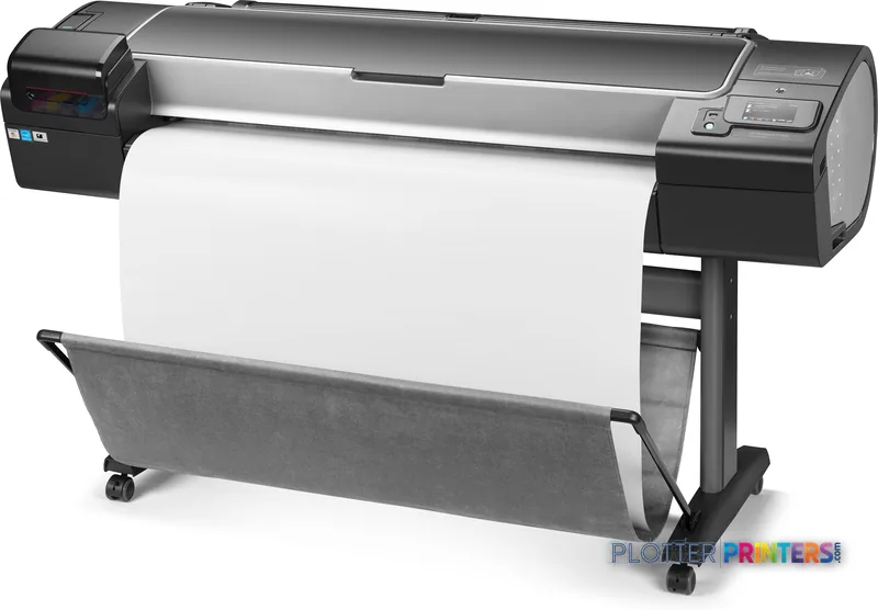 HP Designjet Z5600 44-in large format printer product image showing black thermal inkjet printer with white paper loaded