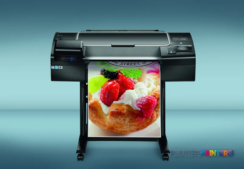 HP Designjet Z2600 24-in PostScript large format printer lifestyle image showing vibrant color output of pastry with berries