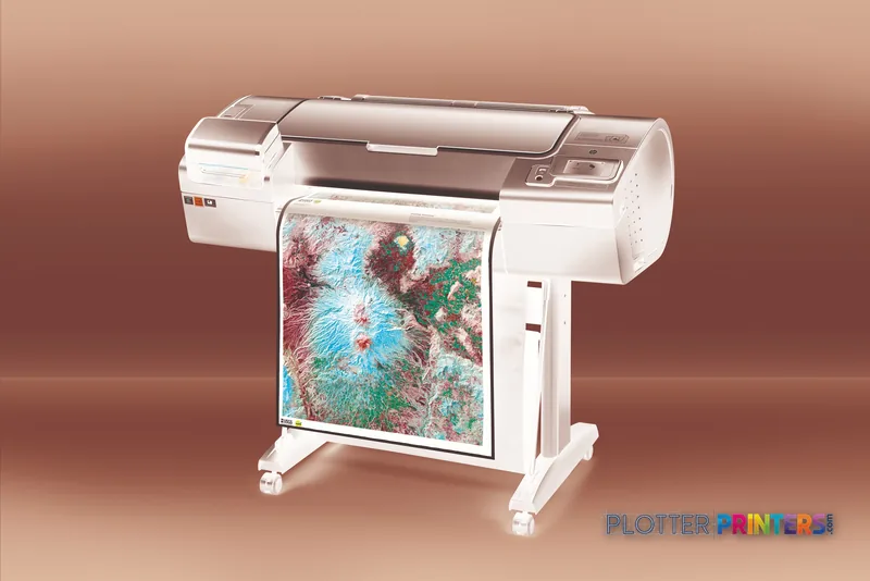 HP Designjet Z2600 24-in PostScript large format printer product image showing white printer with colorful map output on sta…