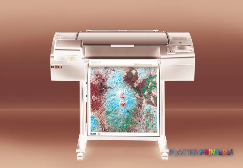 HP Designjet Z2600 24-in large format printer product image showing white printer with colorful map output
