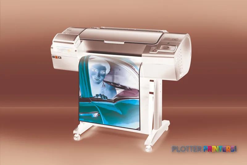 HP Designjet Z2600 24-in large format printer product image showing white printer with blue photo output on stand