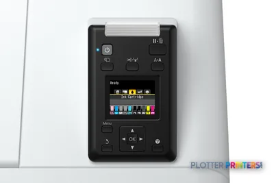 Epson SureColor P10000 Standard Edition control panel with color touchscreen display and ink cartridge status