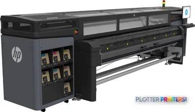 HP Latex 1500 Printer large-format printer front-right view showing black and grey body with ink cartridge storage
