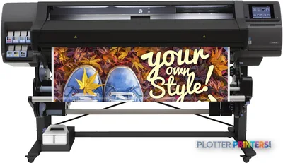 HP Latex 560 Printer large-format printer with colorful printed banner displaying 'your own Style' text