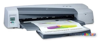 HP Designjet 110plus r large-format printer product image showing grey thermal inkjet printer with output tray extended