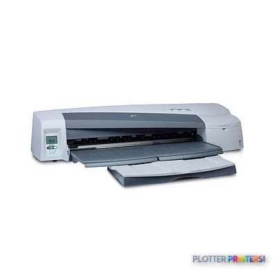 HP Designjet 110plus r large format printer product image showing grey thermal inkjet device with open paper tray