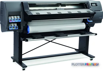 HP Latex 315 Printer front-right view showing grey inkjet printer with ink cartridges and media roll