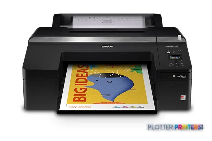 Epson SureColor P5000 Designer Edition large format printer product image showing black inkjet printer with colorful print o…