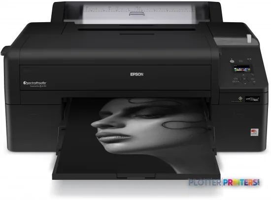 Epson SureColor SC-P5000 STD 240V large-format printer product image showing black inkjet printer with open output tray disp…