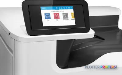 HP PageWide Pro 750dw large format printer product image showing touchscreen display with menu options